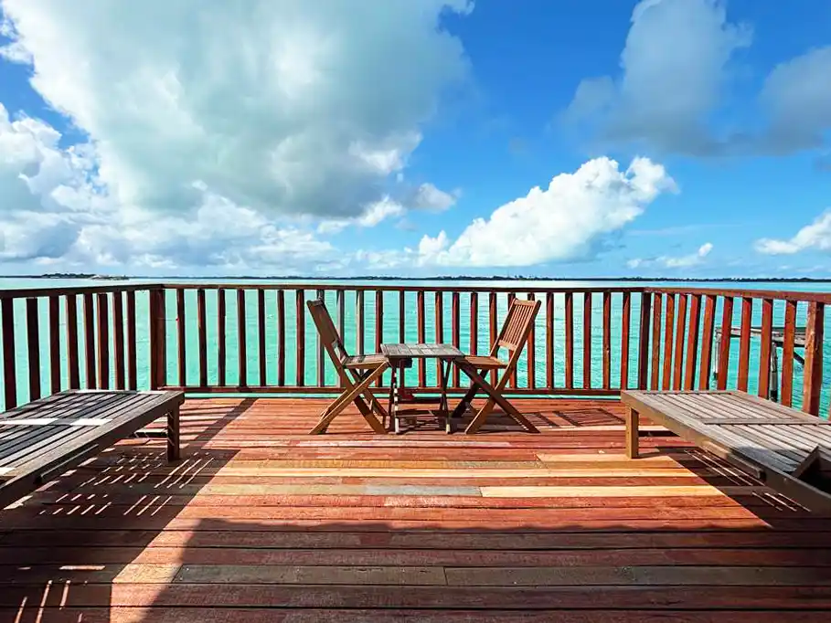 Spacious private sundeck at Sky Water Villas, offering the perfect spot for sunbathing and enjoying panoramic views of the Celebes Sea.